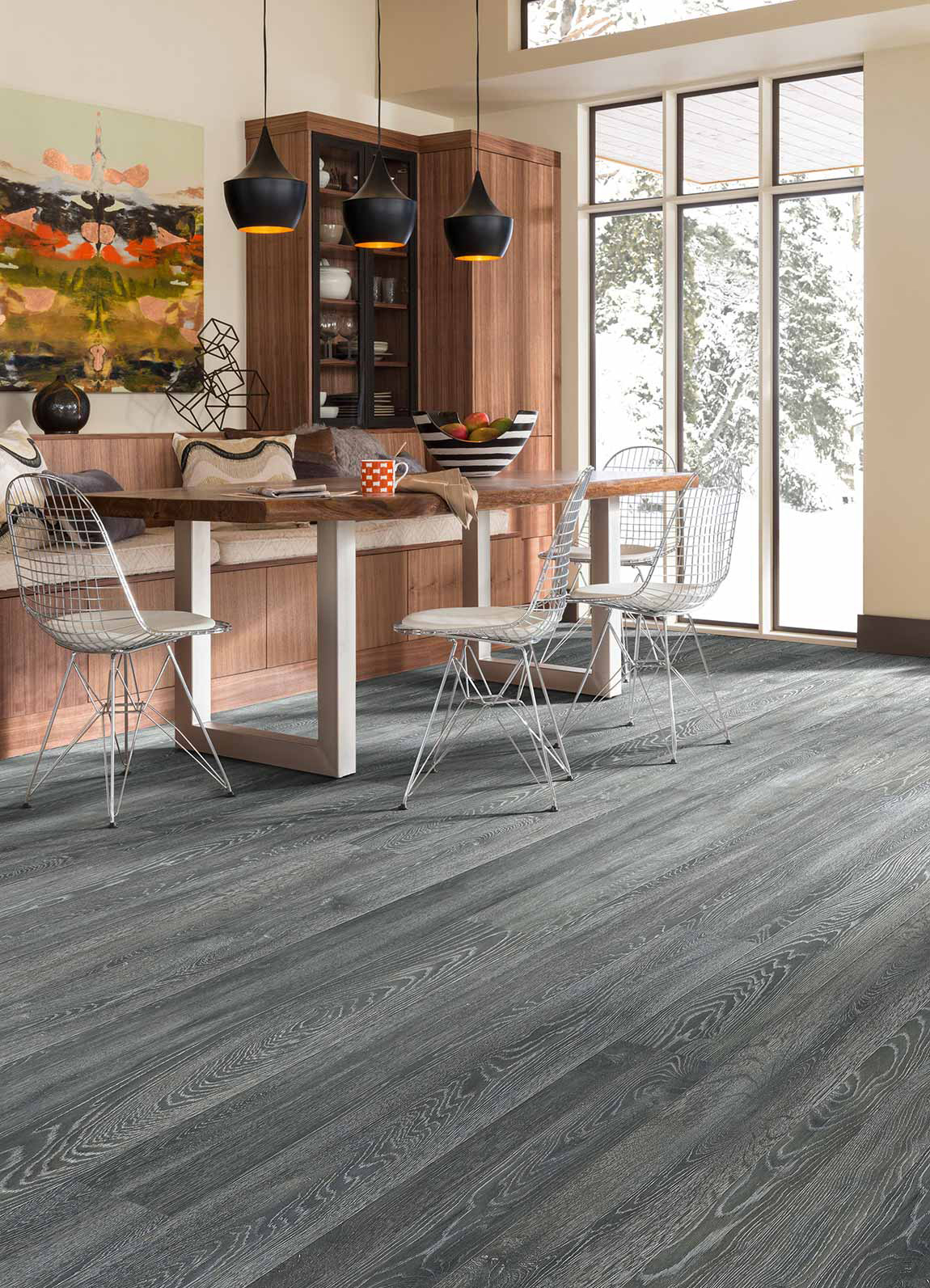 Grand Mountain Wood-look laminate by Shaw Floors. Gray color in kitchen setting
