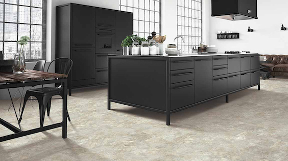 tile look luxury vinyl flooring in a large modern kitchen